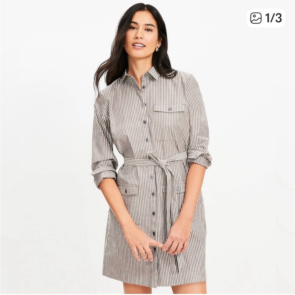 NWT LOFT Striped Belted Shirtdress